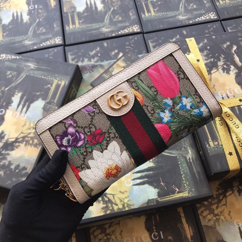 Original Copy Gucci 523154 Ophidia GG Flora Zip Around Wallet