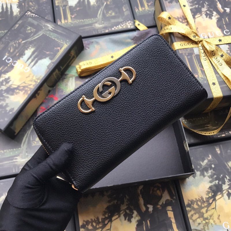 Original Copy Gucci 570661 Zumi Grainy Leather Zip Around Wallet Black