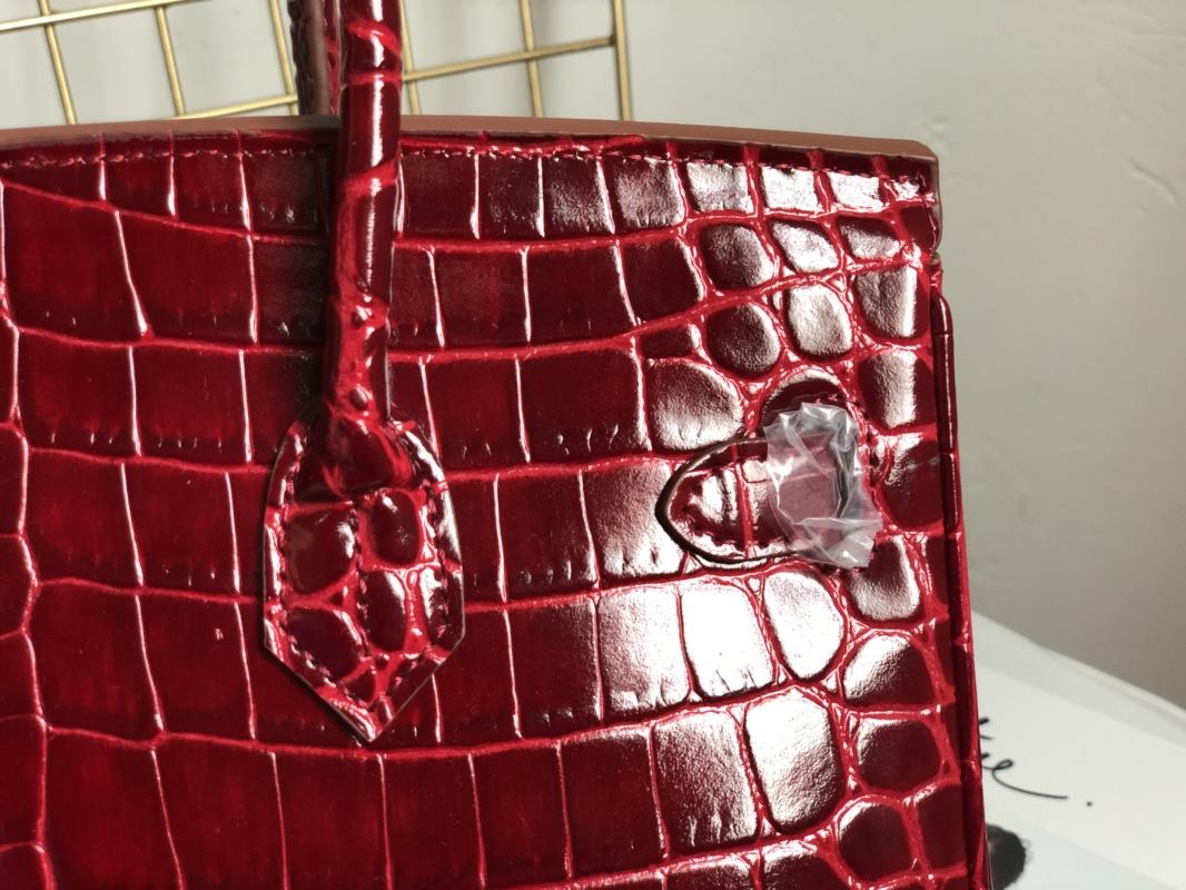 Original Copy Hermes Birkin 30cm 35cm Crocodile Head Stripe Handbags Red With Gold