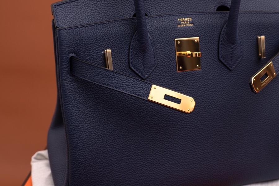 Original Copy Hermes Birkin 35cm Handbag Blue with Gold