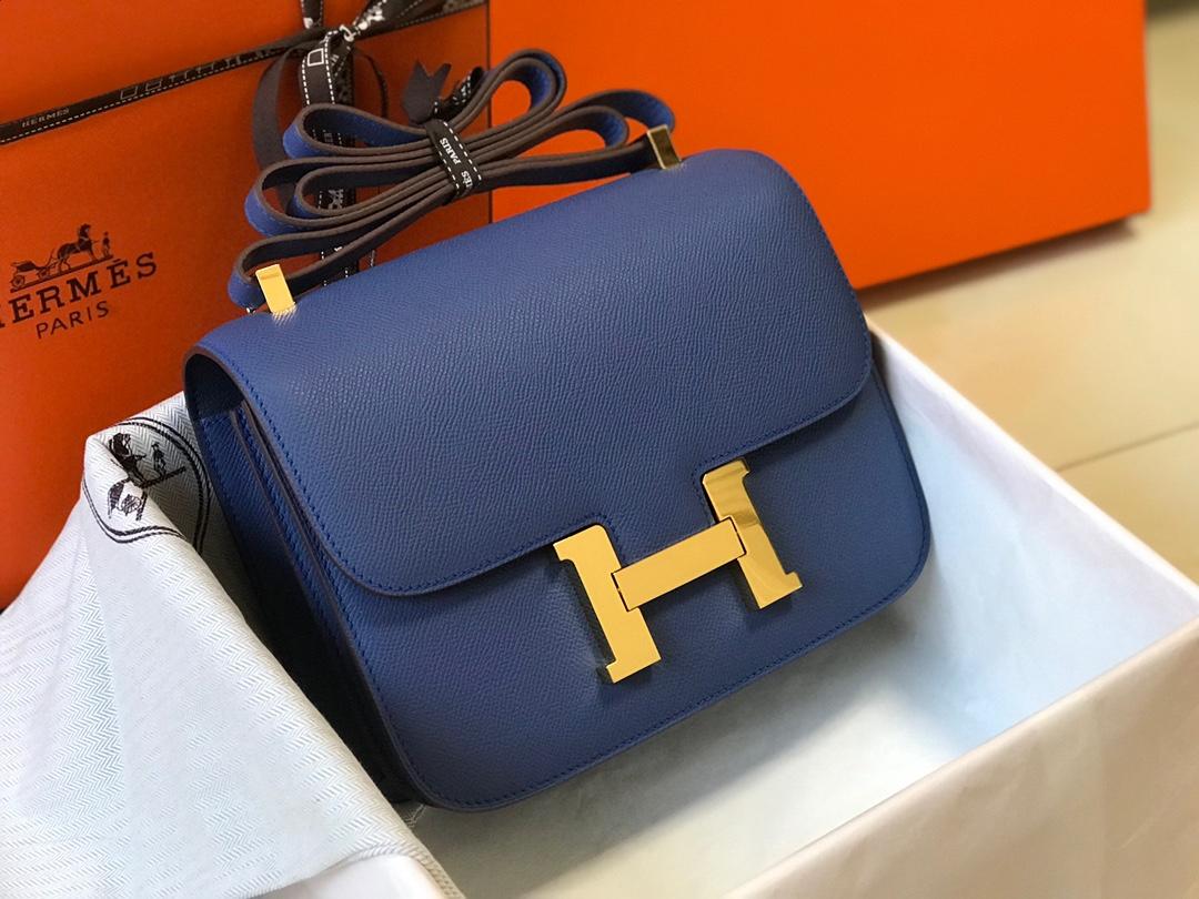 Original Copy Hermes Constance Shoulder Bag Dark Blue With Gold 23cm and 18cm