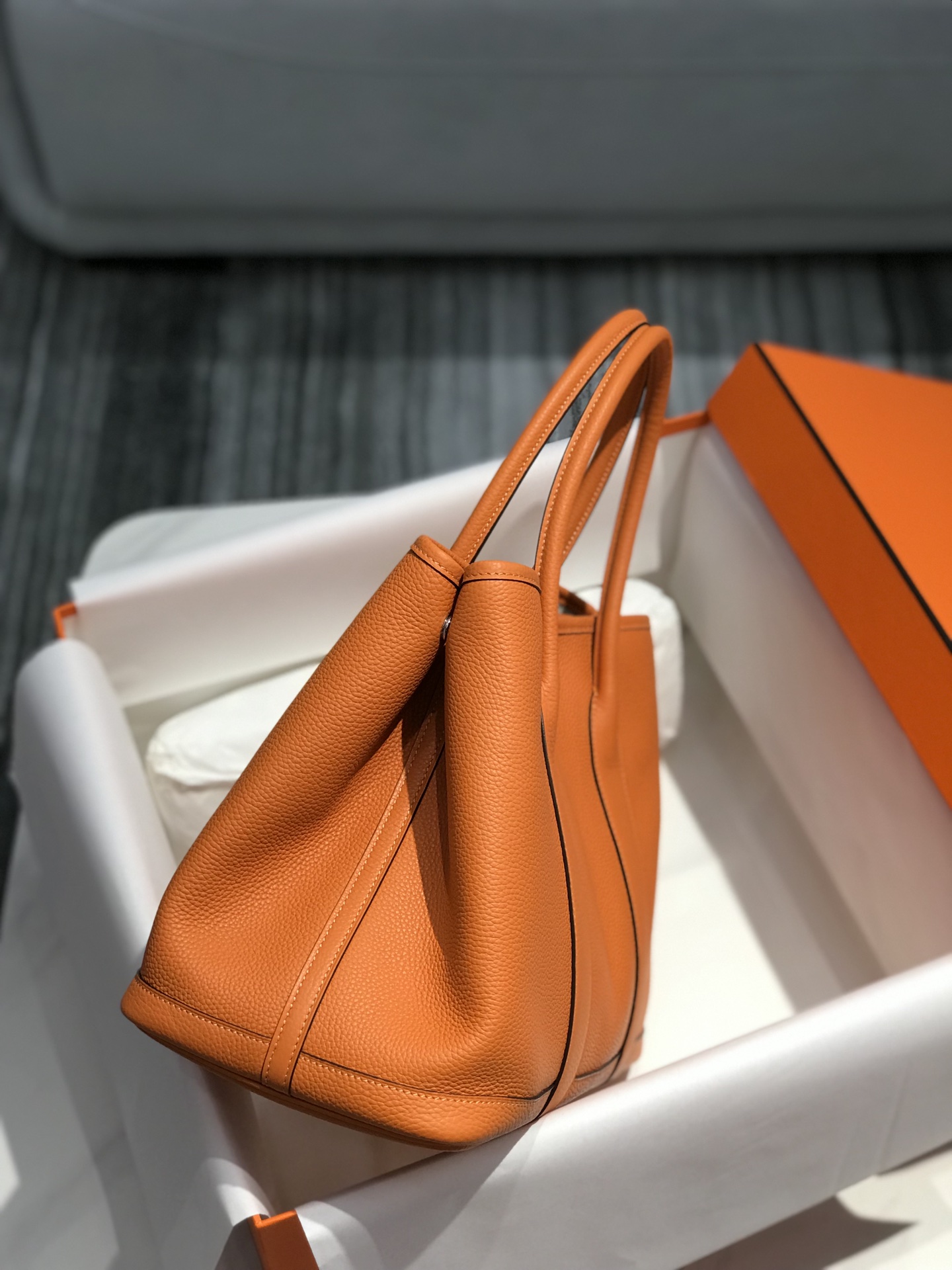 Original Copy Hermes Garden Party Leather Handbags Orange 36cm 