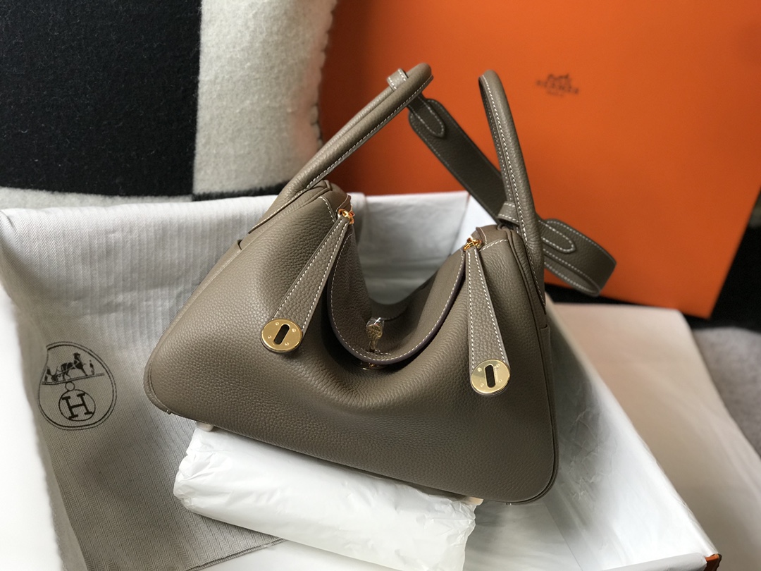 Original Copy Hermes Lindy Handbag Calfskin Gray with Gold and Sliver Hardware