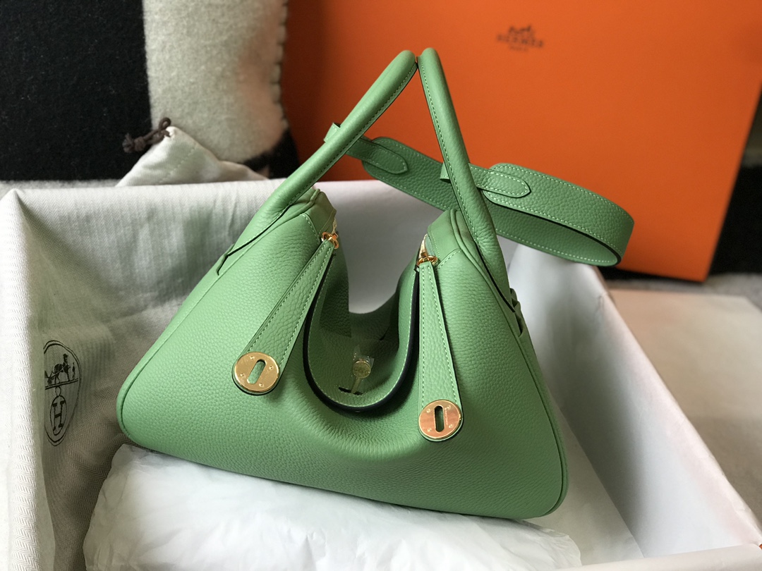 Original Copy Hermes Lindy Handbag Calfskin Green with Gold and Sliver Hardware