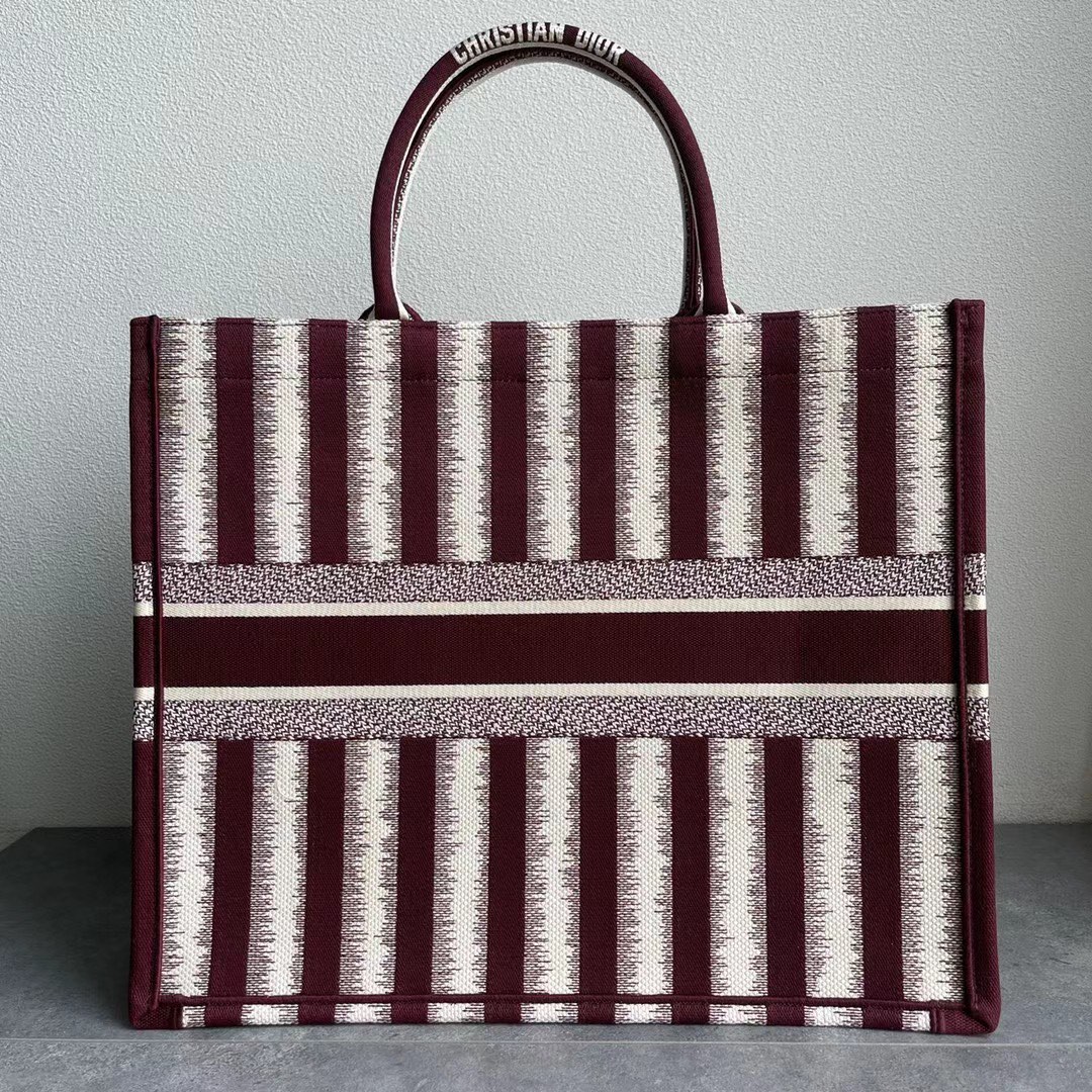 Original Copy Large Dior Book Tote Brown D-Stripes Embroidery