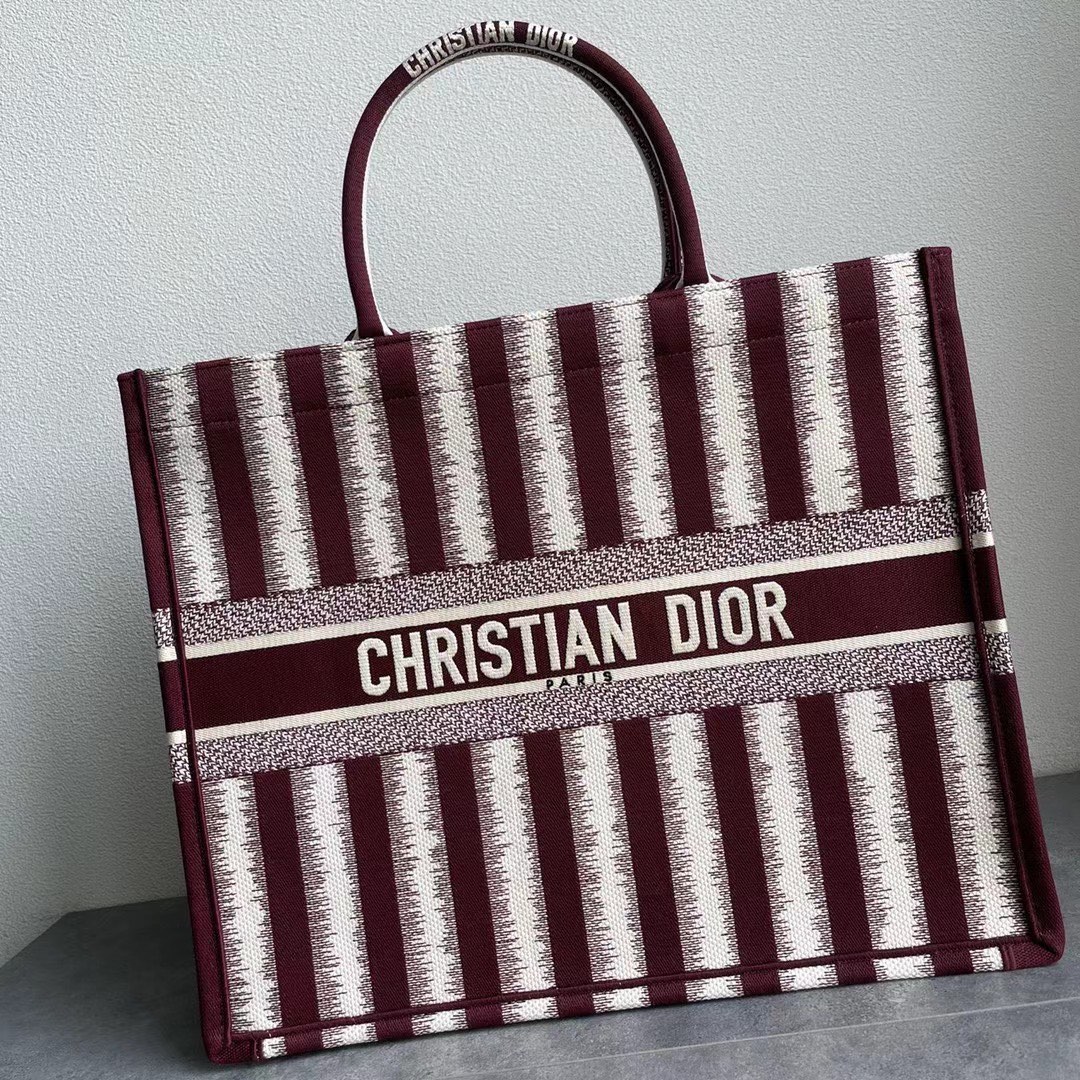 Original Copy Large Dior Book Tote Brown D-Stripes Embroidery