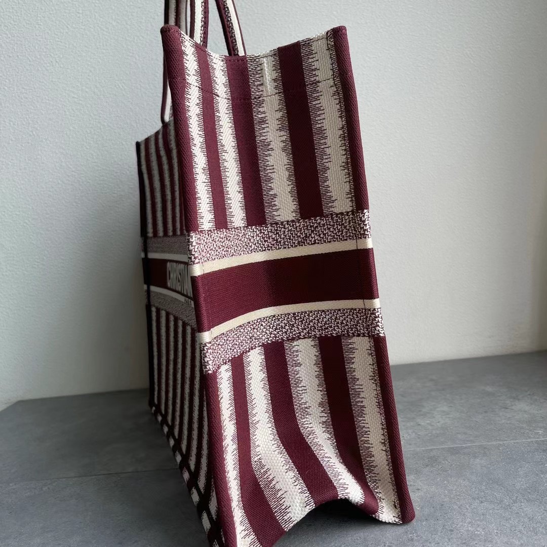 Original Copy Large Dior Book Tote Brown D-Stripes Embroidery