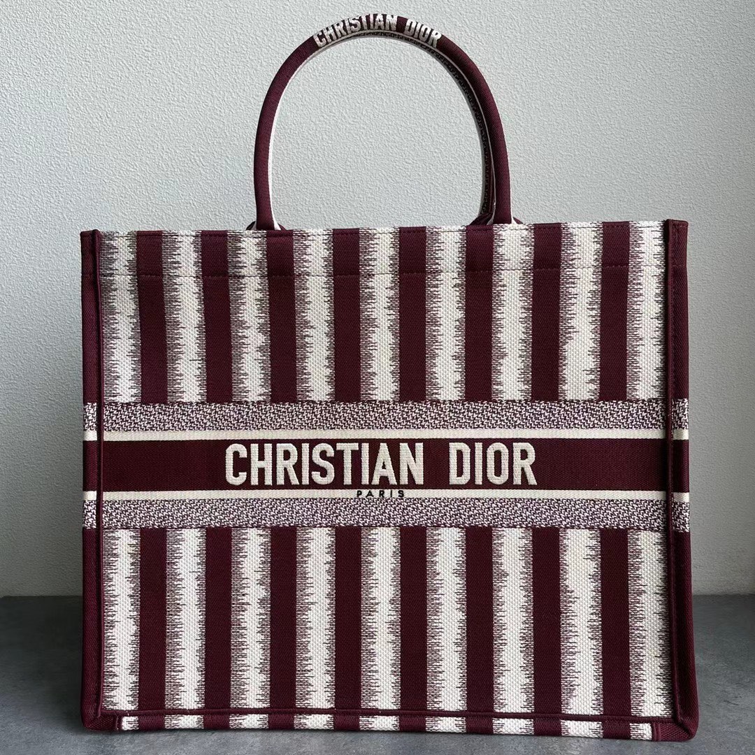 Original Copy Large Dior Book Tote Brown D-Stripes Embroidery