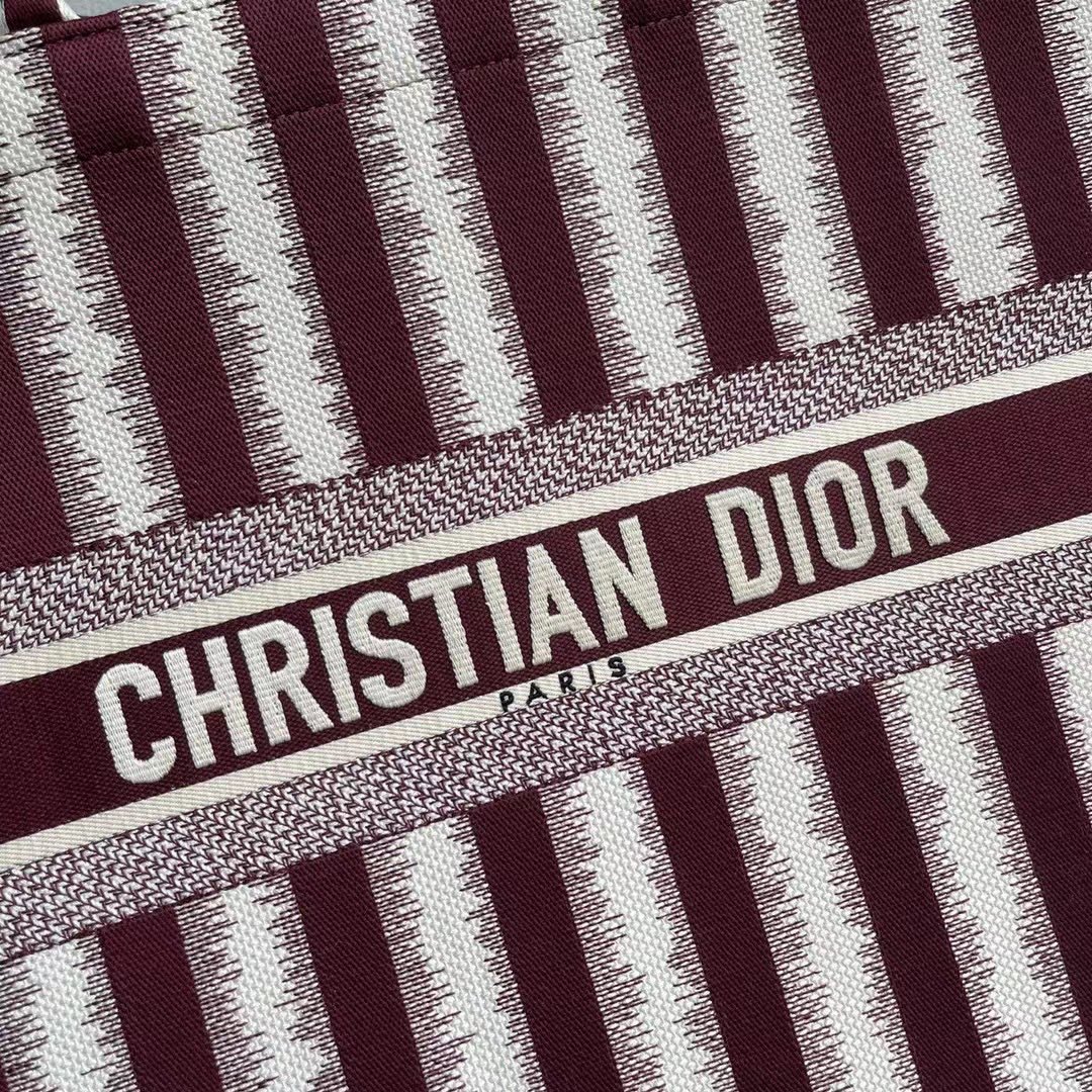 Original Copy Large Dior Book Tote Brown D-Stripes Embroidery