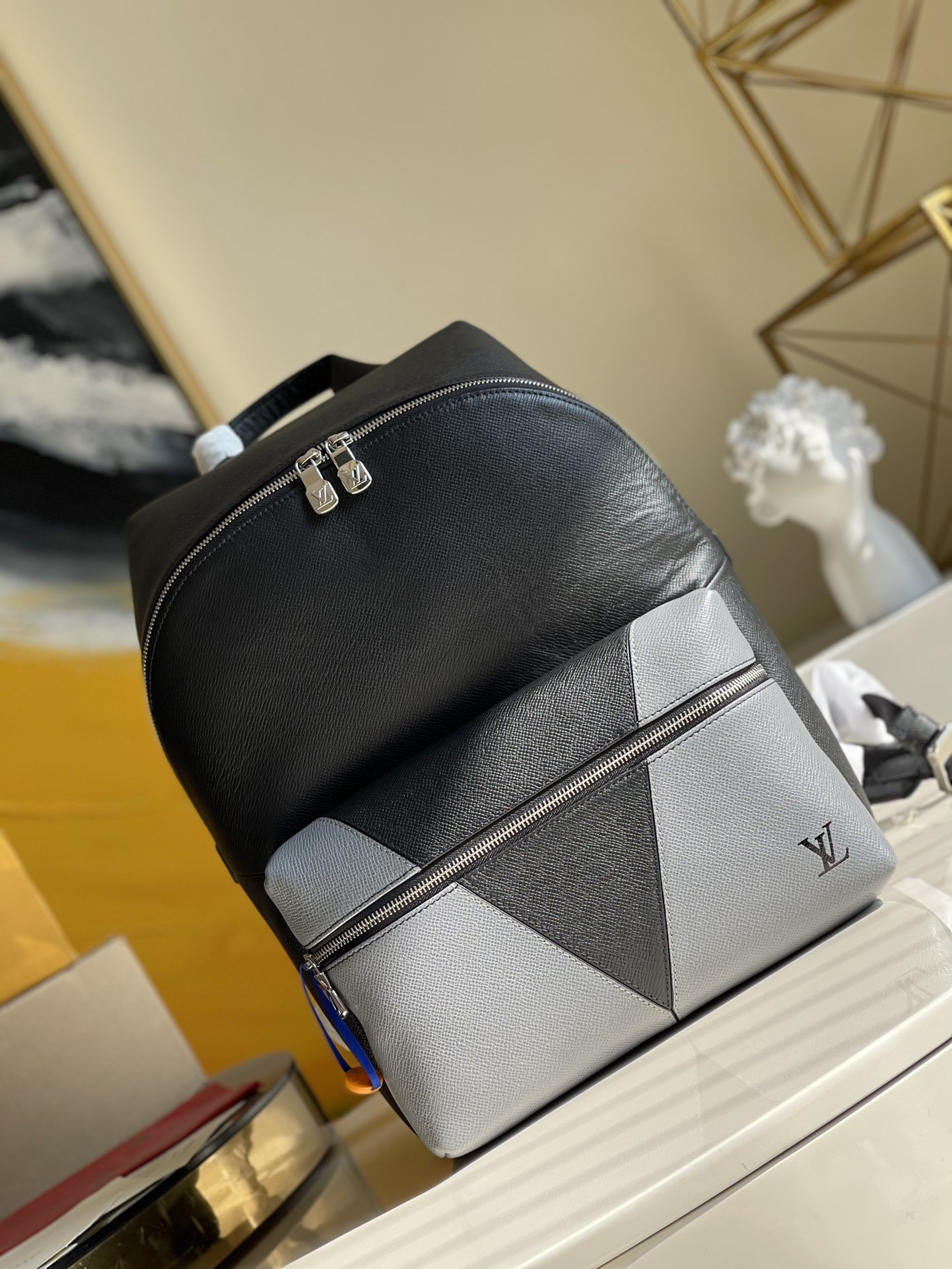 Original Copy Louis Vuitton M30728 Discovery Backpack Gray Monochrome Taiga Leather