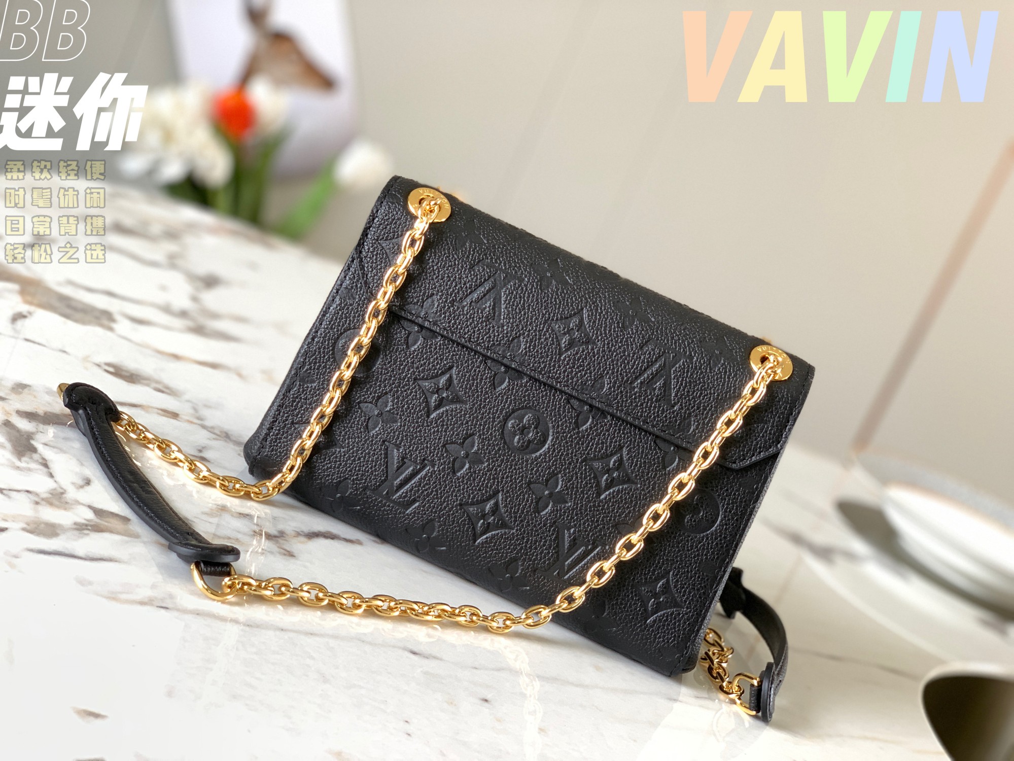 Original Copy Louis Vuitton M44550 VAVIN BB Shoulder Bag Black Grained Cowhide Leather