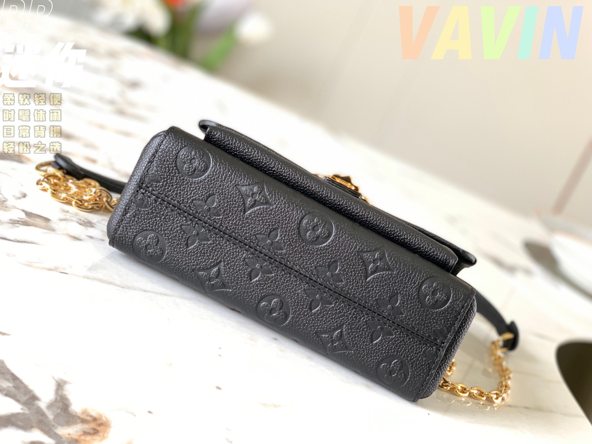 Original Copy Louis Vuitton M44550 VAVIN BB Shoulder Bag Black Grained Cowhide Leather