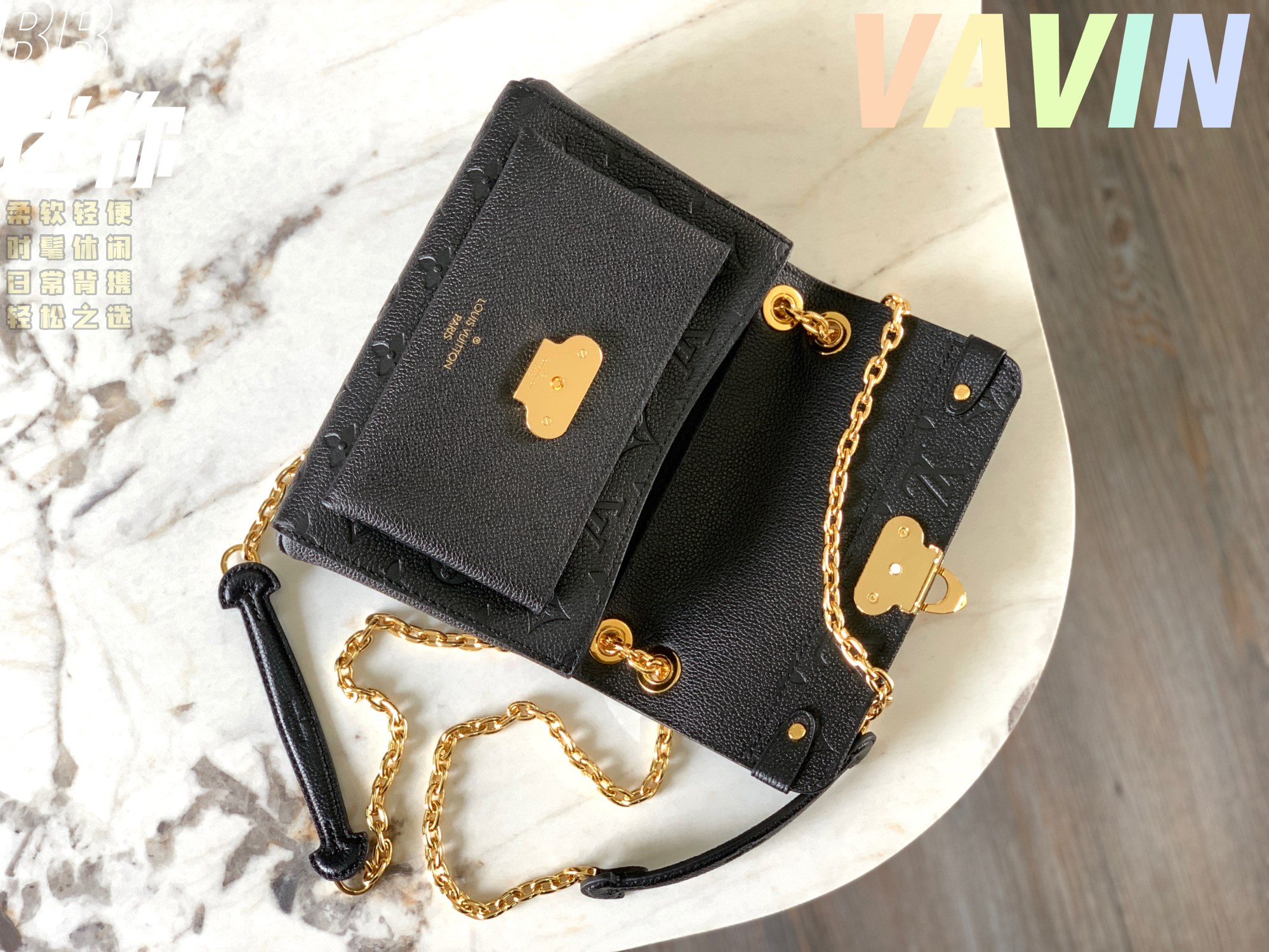 Original Copy Louis Vuitton M44550 VAVIN BB Shoulder Bag Black Grained Cowhide Leather