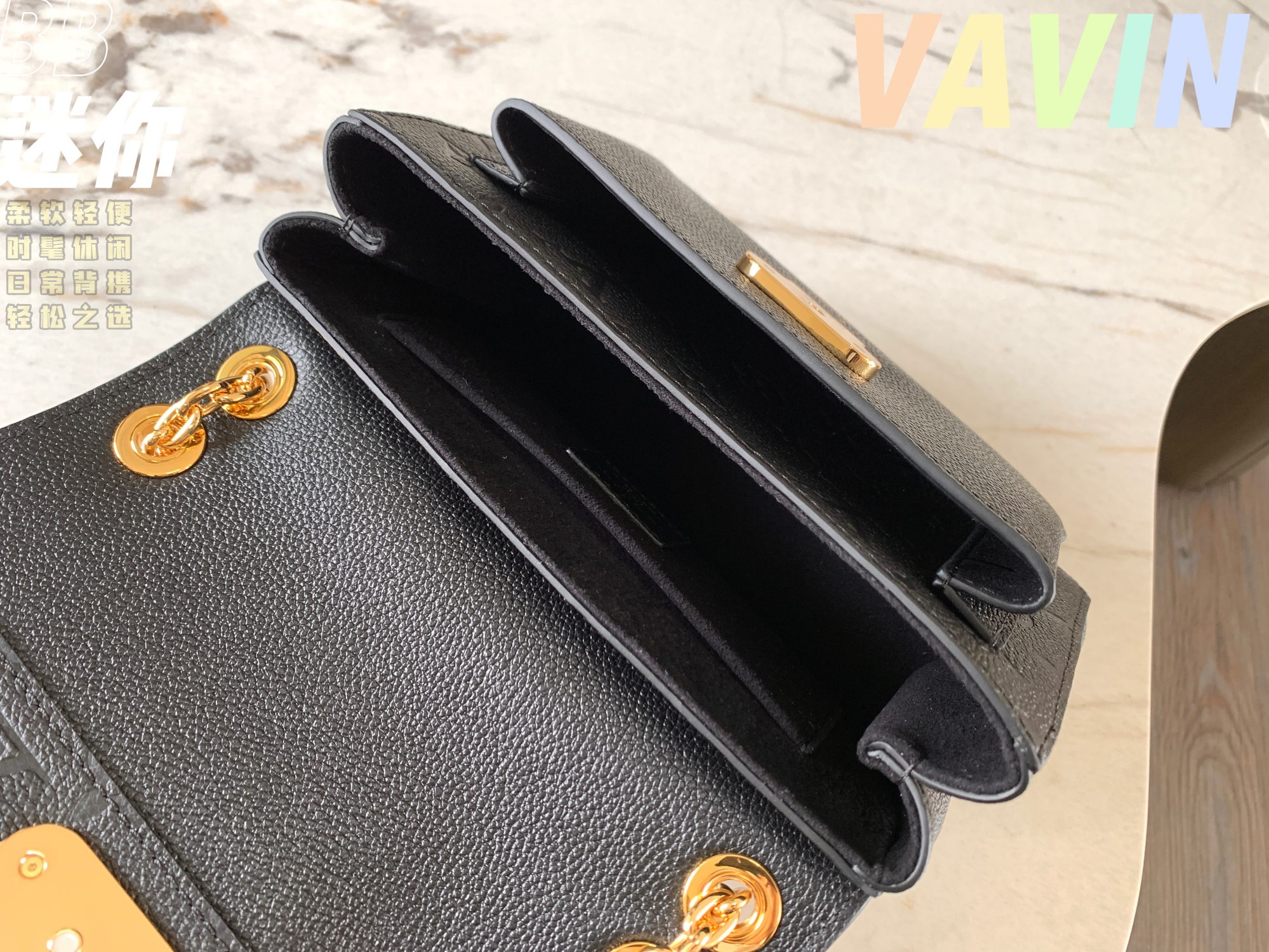 Original Copy Louis Vuitton M44550 VAVIN BB Shoulder Bag Black Grained Cowhide Leather