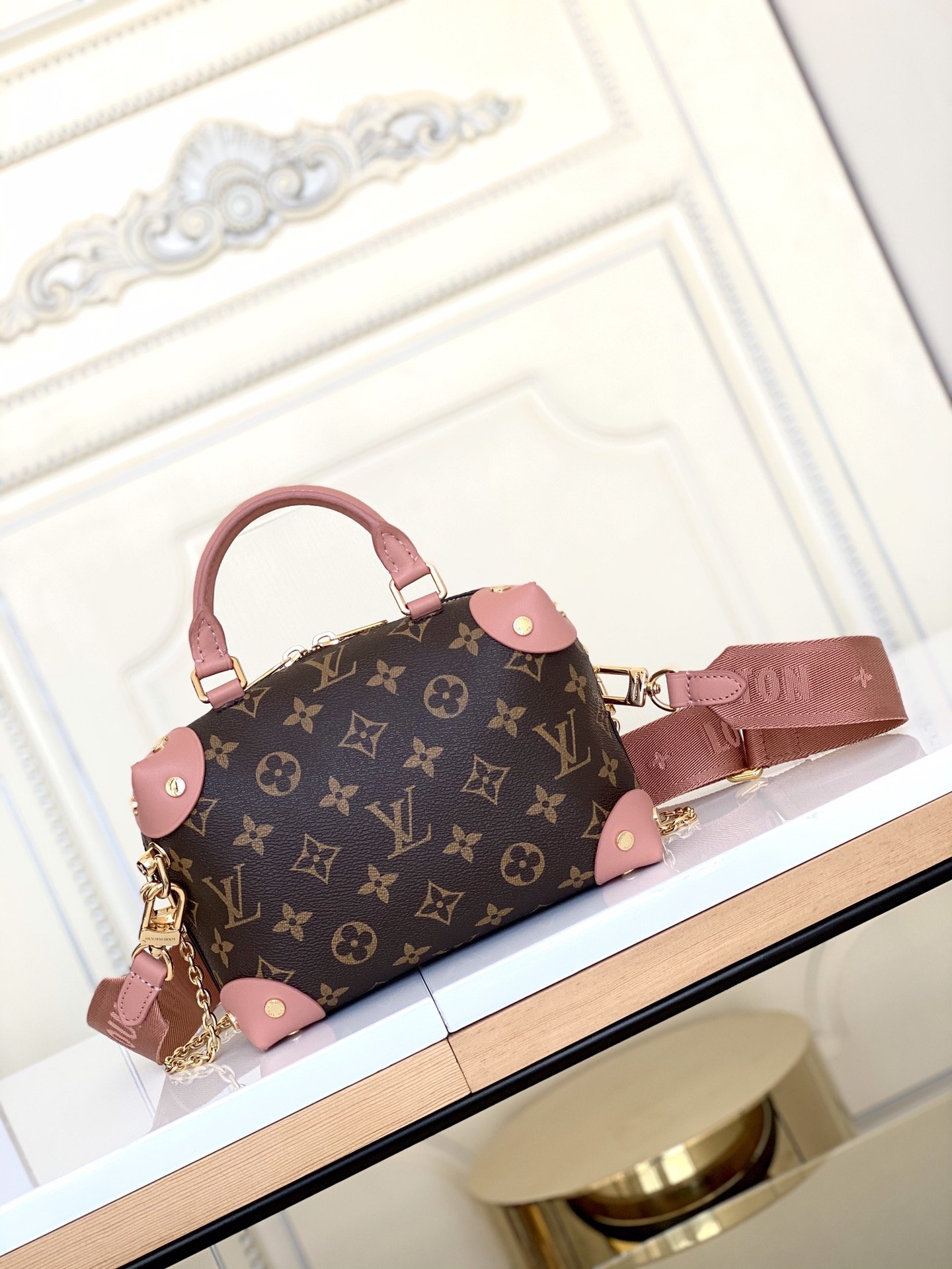 Original Copy Louis Vuitton M45531 Petite Malle Souple Soft Handbag Steeped in the HouseHistory Peach Monogram Coated Canvas