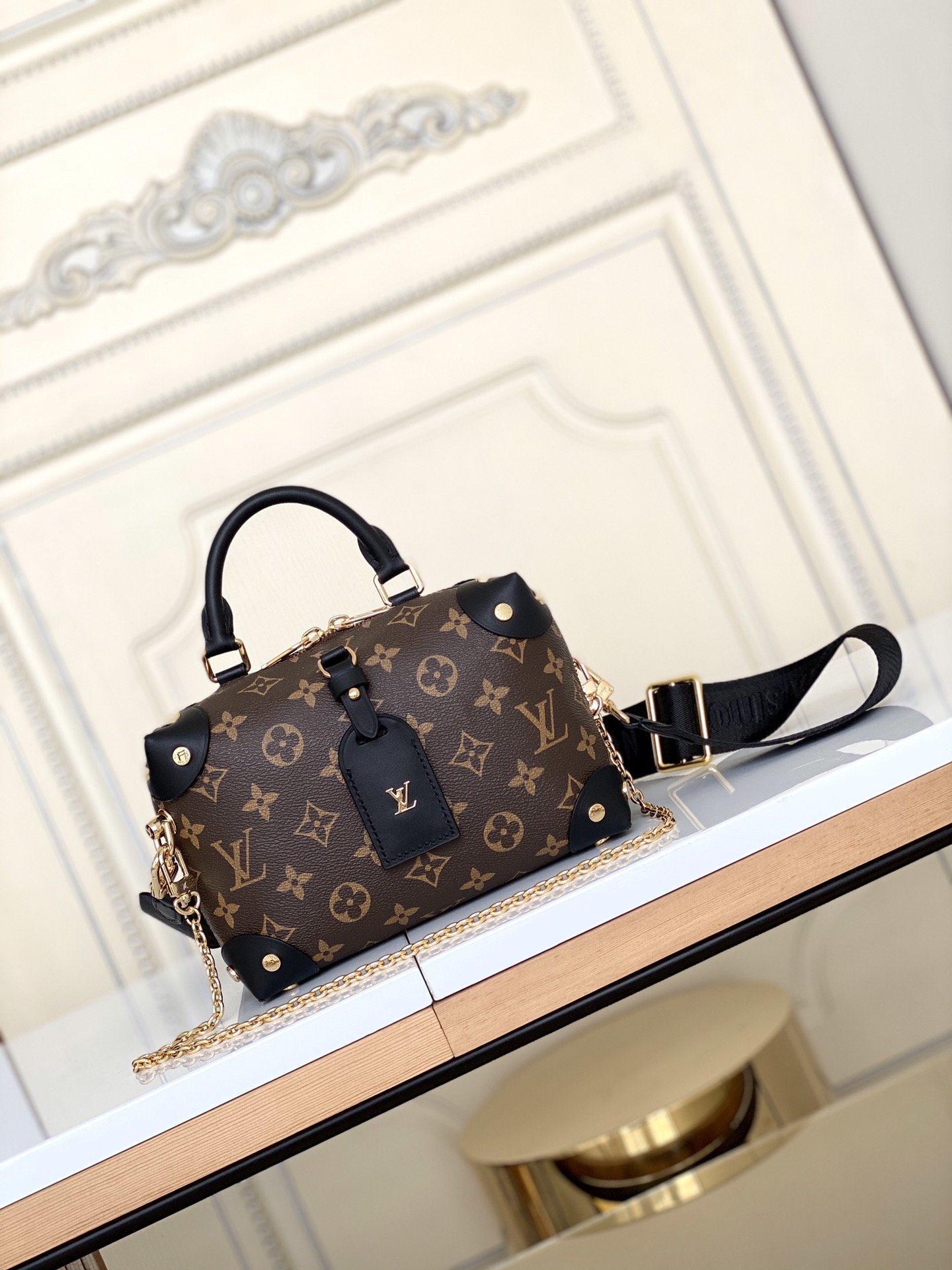 Original Copy Louis Vuitton M45571 Petite Malle Souple Soft Handbag Steeped in the HouseHistory Black Monogram Coated Canvas