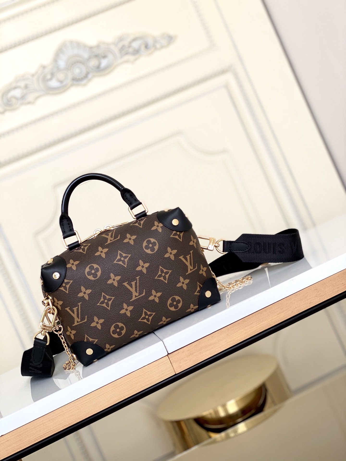 Original Copy Louis Vuitton M45571 Petite Malle Souple Soft Handbag Steeped in the HouseHistory Black Monogram Coated Canvas