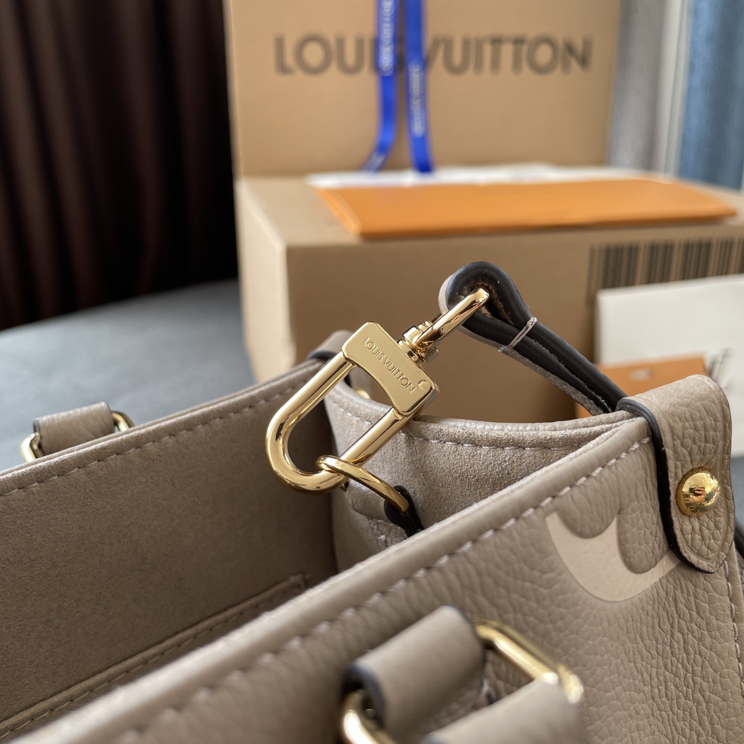 Original Copy Louis Vuitton M45779 Onthego PM Embossed Grained Cowhide Leather Beige Cream