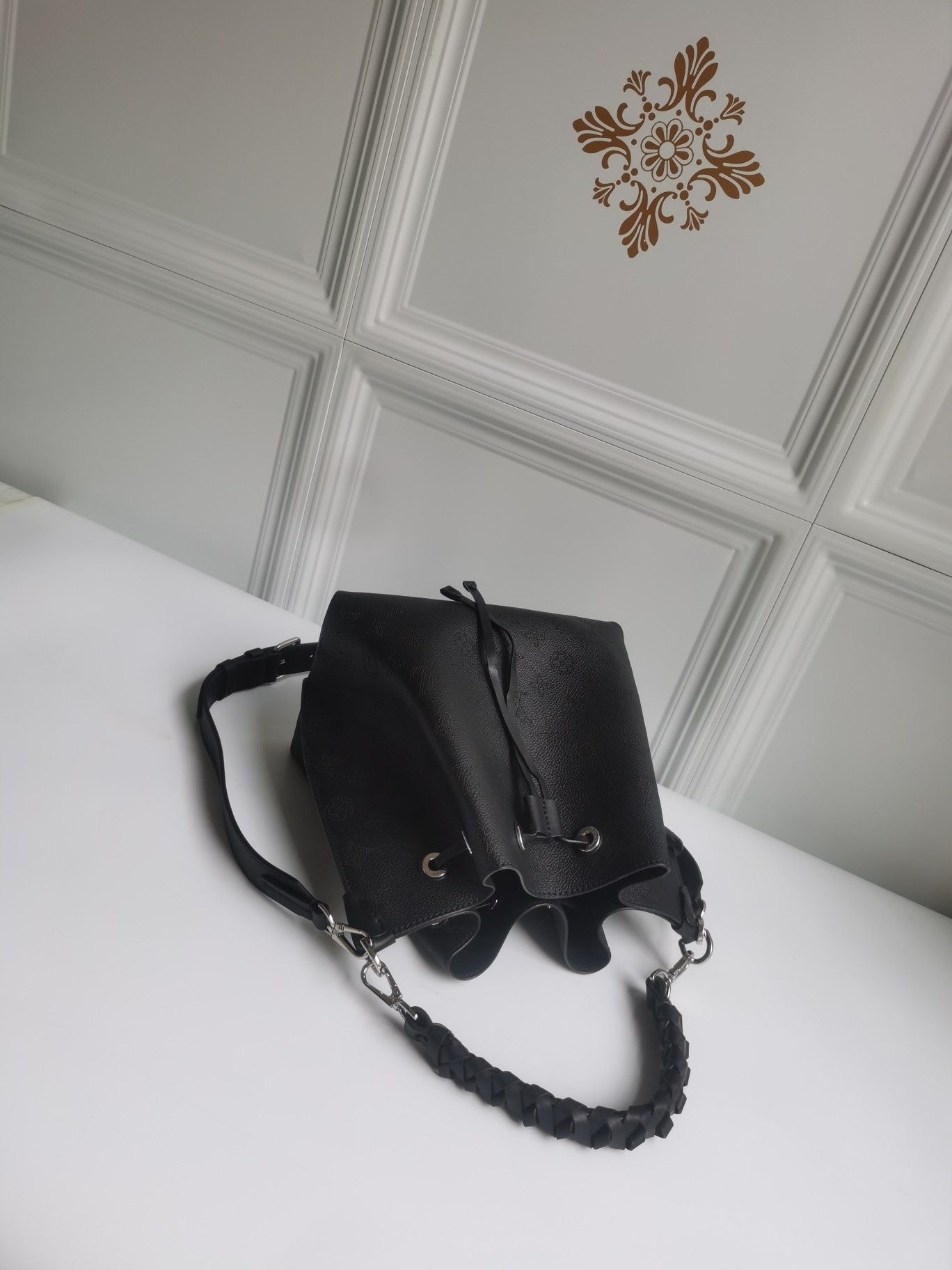 Original Copy Louis Vuitton M55800 Muria Bucket Bag Perforated Leather with Discreet Monogram Motif