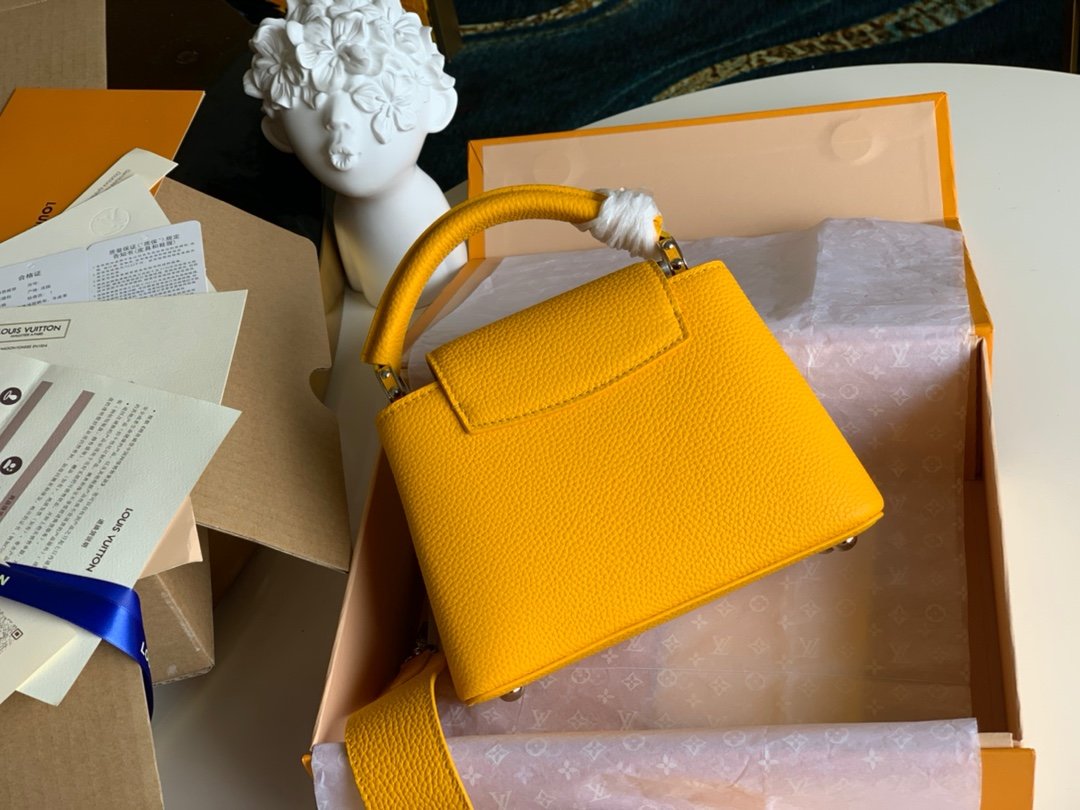 Original Copy Louis Vuitton M56071 Capucines Mini Handbag Taurillon Leather Yellow