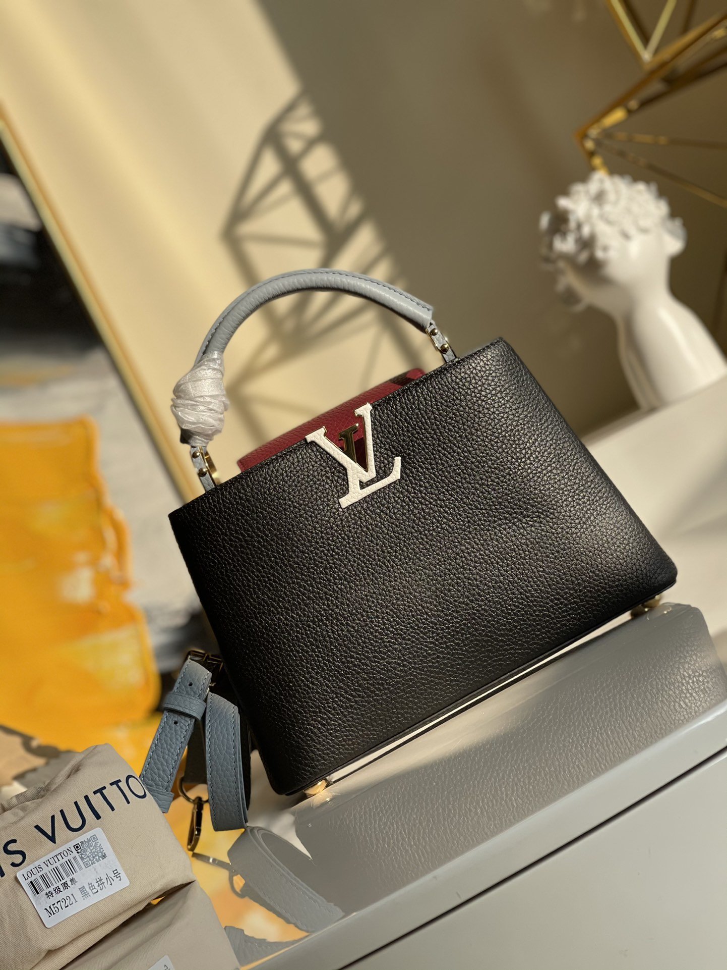 Original Copy Louis Vuitton M57221 Capucines BB Refined Colorblock Accents Taurillon Leather 27CM