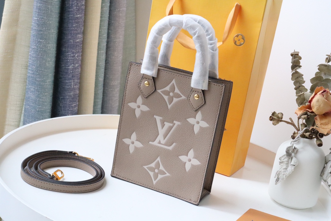 Original Copy Louis Vuitton M57937 Petit Sac Plat Monogram Empreinte Embossed Supple Grained Cowhide Leather Gray