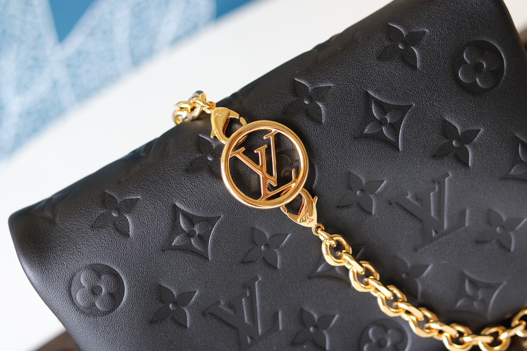 Original Copy Louis Vuitton M80742 Pochette Coussin Monogram-embossed Lambskin Black