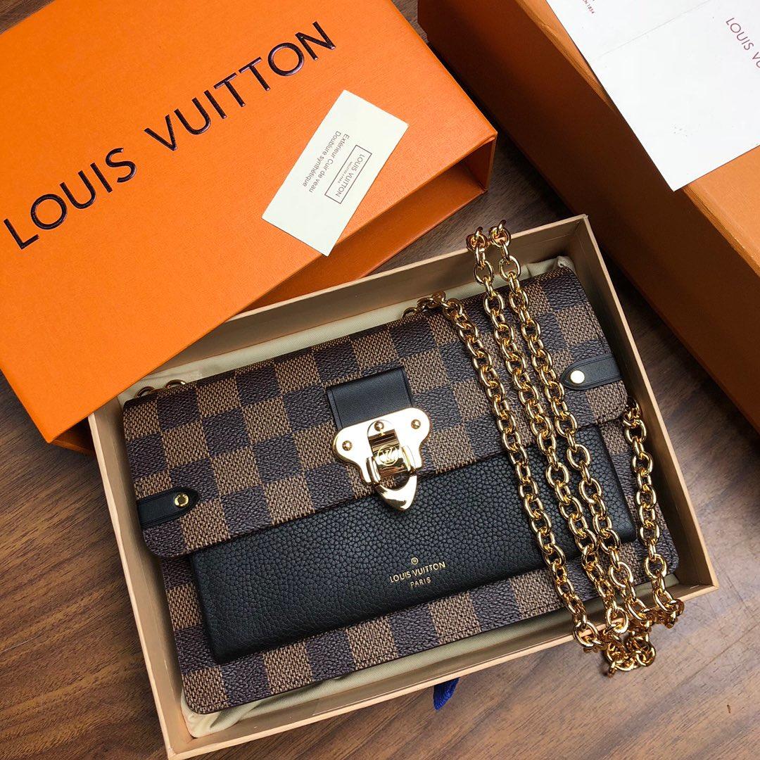 Original Copy Louis Vuitton N60221 Vavin-Chain Wallet Damier Ebene Coated Canvas and Cowhide Leather Noir