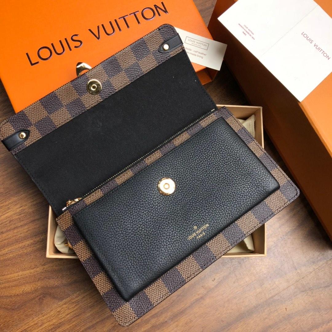 Original Copy Louis Vuitton N60221 Vavin-Chain Wallet Damier Ebene Coated Canvas and Cowhide Leather Noir