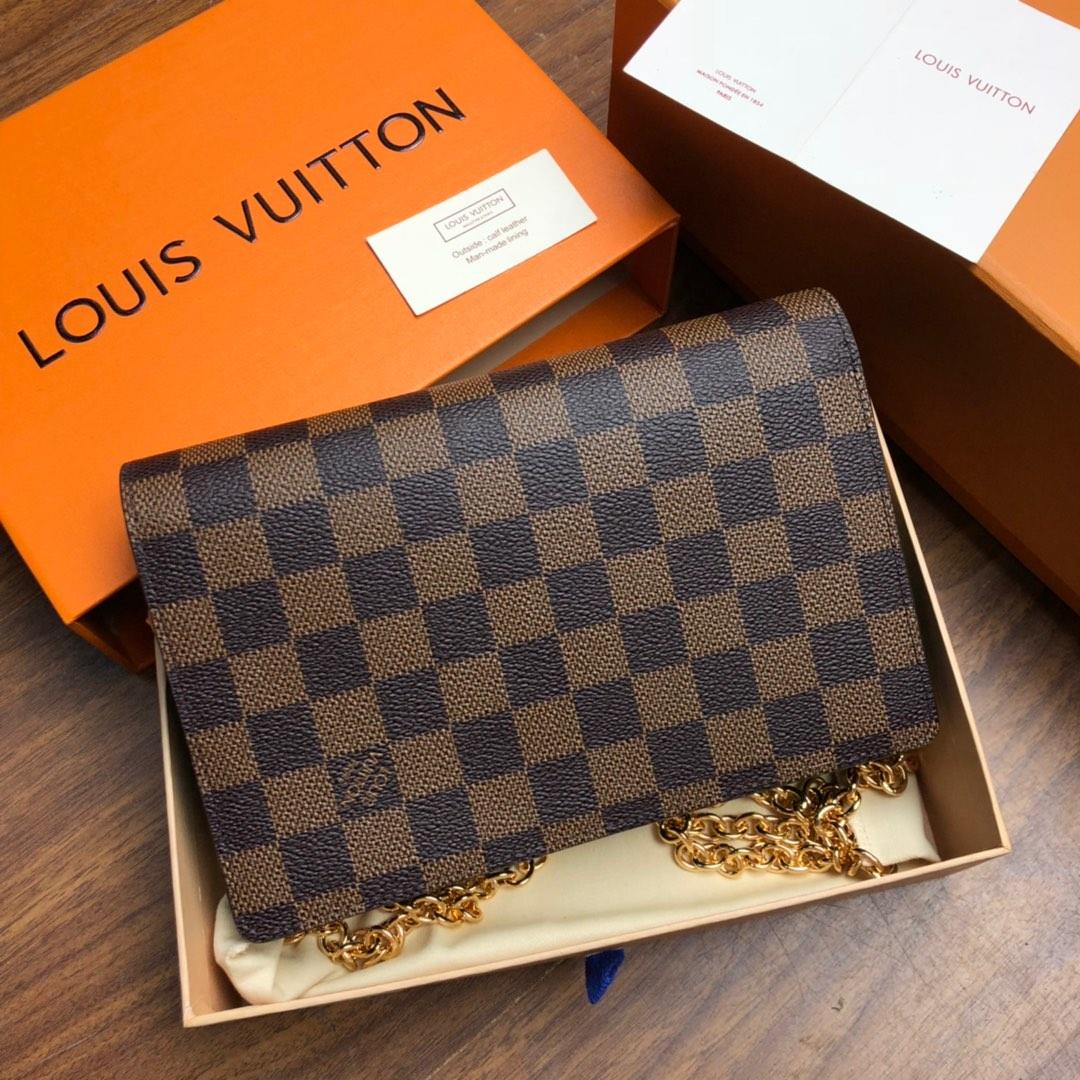 Original Copy Louis Vuitton N60221 Vavin-Chain Wallet Damier Ebene Coated Canvas and Cowhide Leather Noir