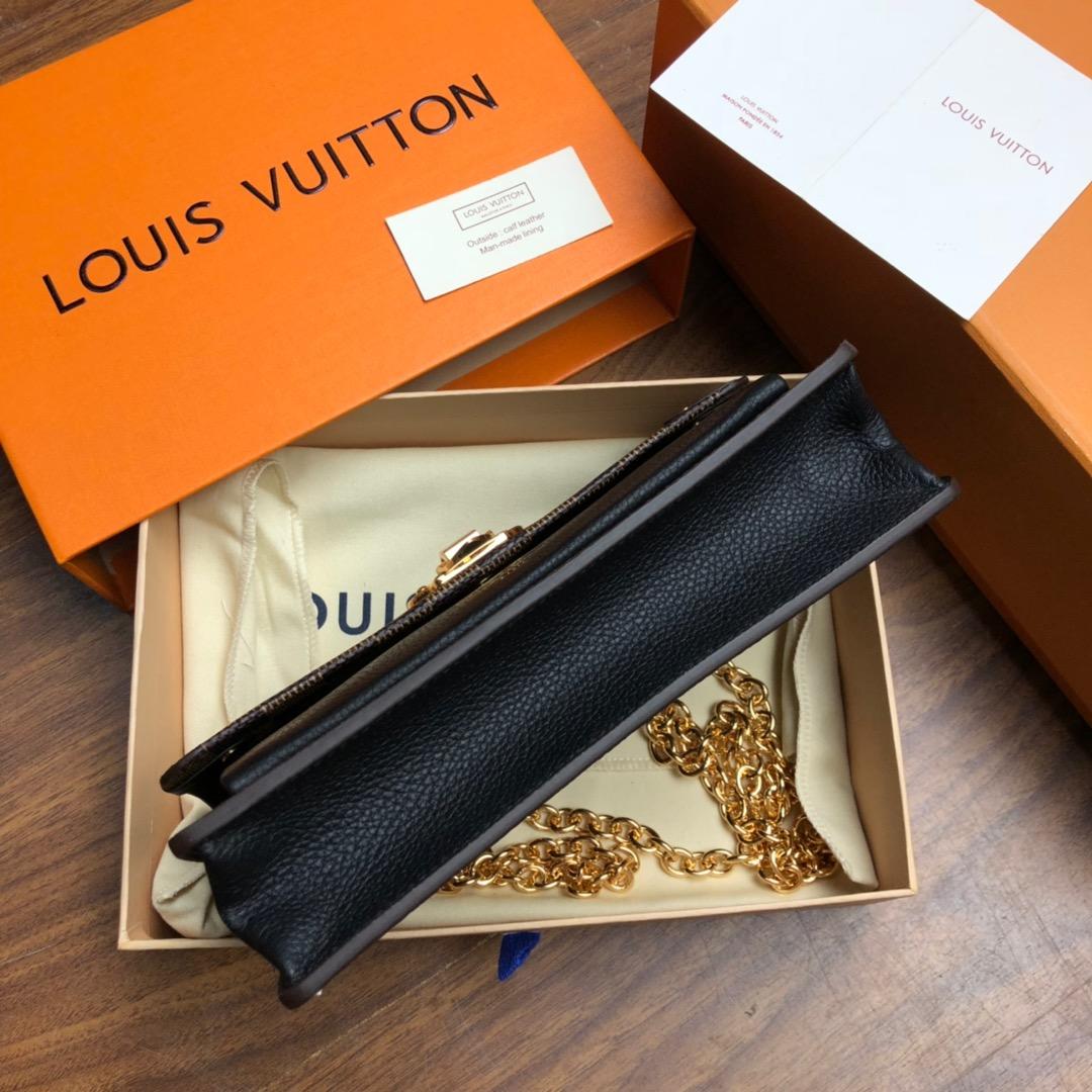 Original Copy Louis Vuitton N60221 Vavin-Chain Wallet Damier Ebene Coated Canvas and Cowhide Leather Noir