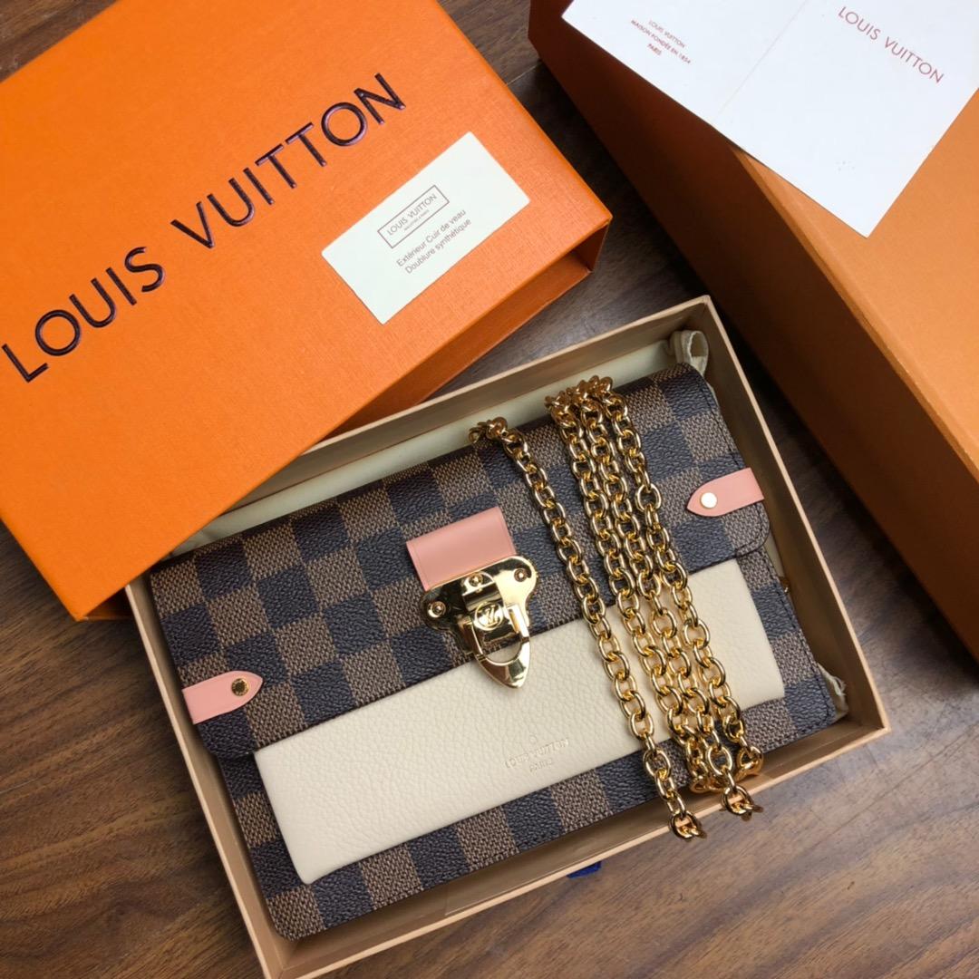 Original Copy Louis Vuitton N60237 Vavin Chain Wallet Damier Ebene Coated Canvas and Cowhide Leather Creme