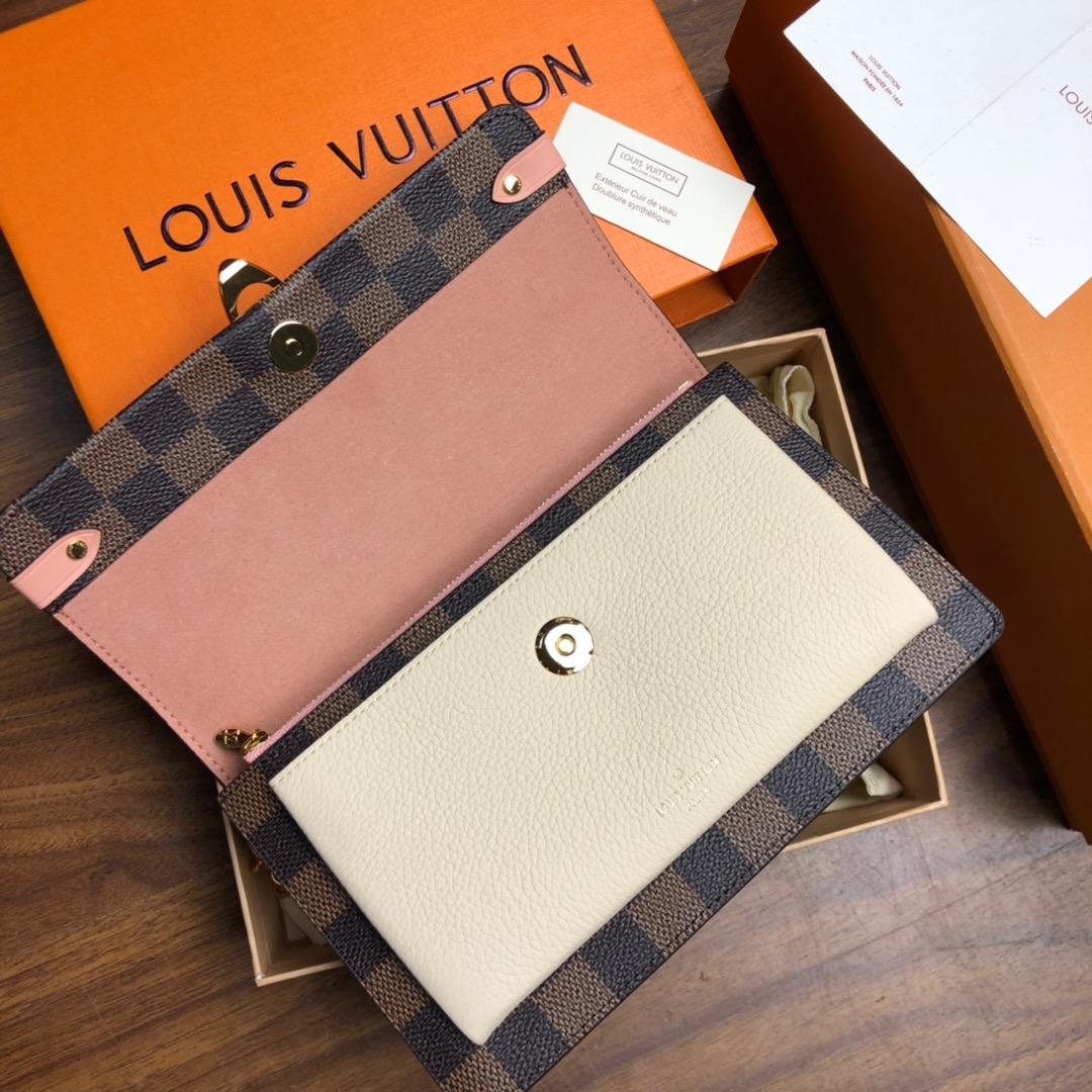 Original Copy Louis Vuitton N60237 Vavin Chain Wallet Damier Ebene Coated Canvas and Cowhide Leather Creme