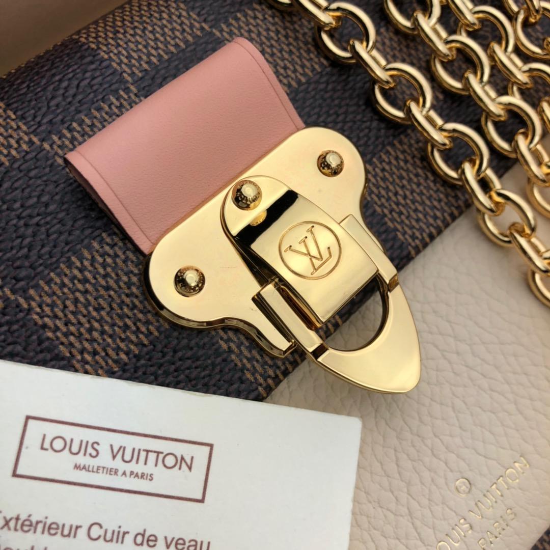 Original Copy Louis Vuitton N60237 Vavin Chain Wallet Damier Ebene Coated Canvas and Cowhide Leather Creme