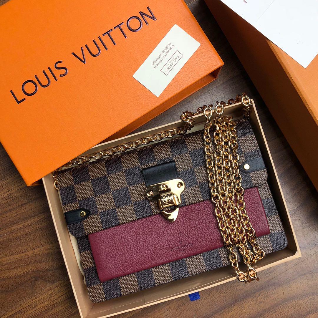 Original Copy Louis Vuitton N60237 Vavin-Chain Wallet Damier Ebene Coated Canvas and Cowhide Leather Ebene