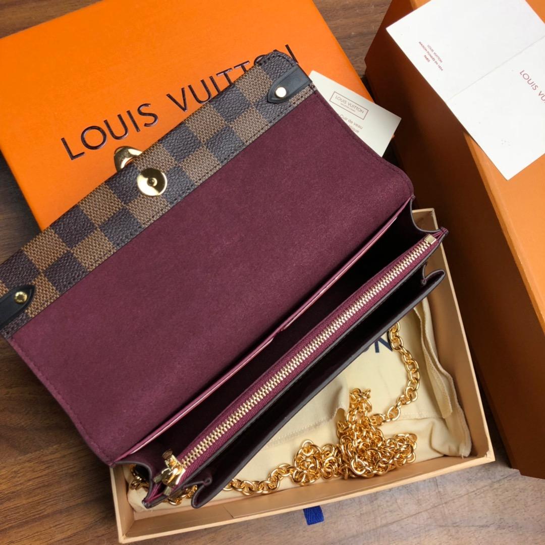 Original Copy Louis Vuitton N60237 Vavin-Chain Wallet Damier Ebene Coated Canvas and Cowhide Leather Ebene