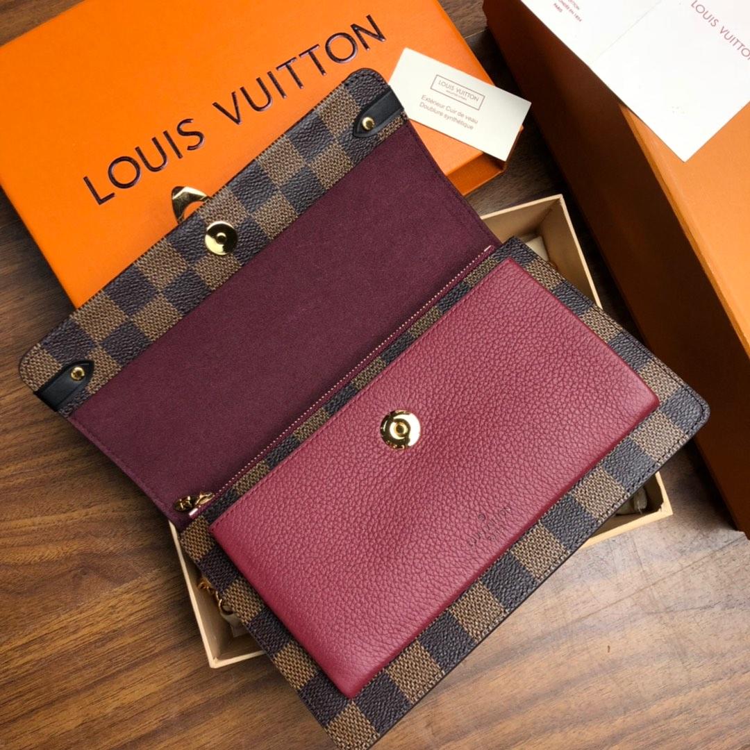 Original Copy Louis Vuitton N60237 Vavin-Chain Wallet Damier Ebene Coated Canvas and Cowhide Leather Ebene