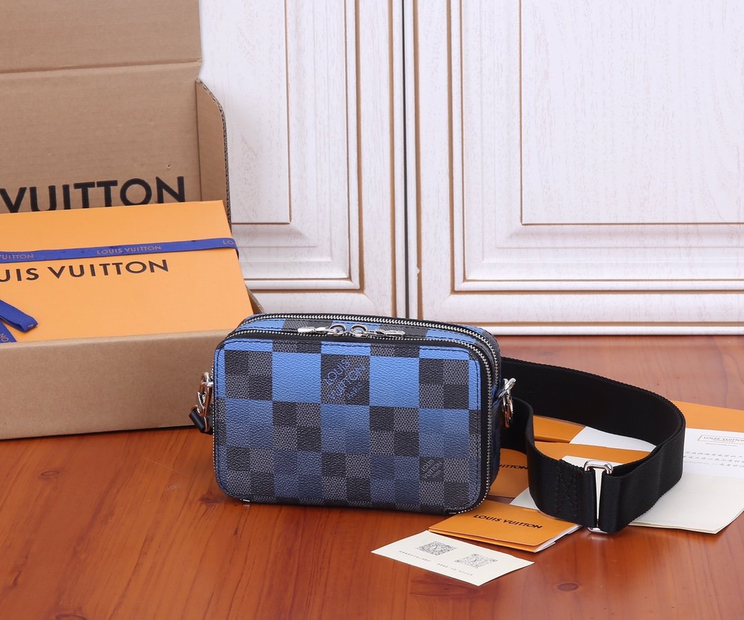 Original Copy Louis Vuitton N60414 Alpha Wearable Wallet Blue Damier Graphite Giant Coated Canvas