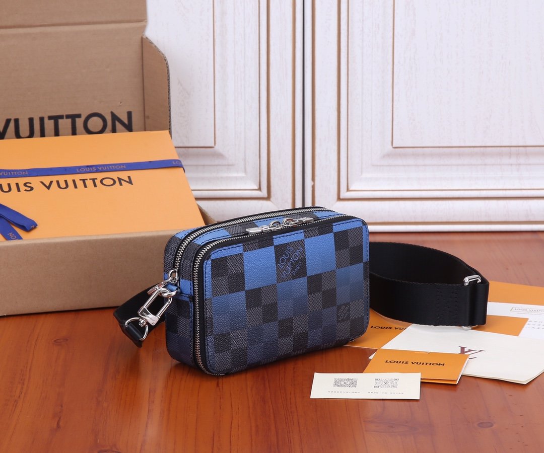 Original Copy Louis Vuitton N60414 Alpha Wearable Wallet Blue Damier Graphite Giant Coated Canvas