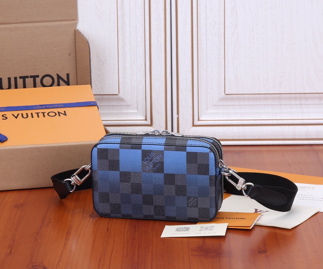 Original Copy Louis Vuitton N60414 Alpha Wearable Wallet Blue Damier Graphite Giant Coated Canvas