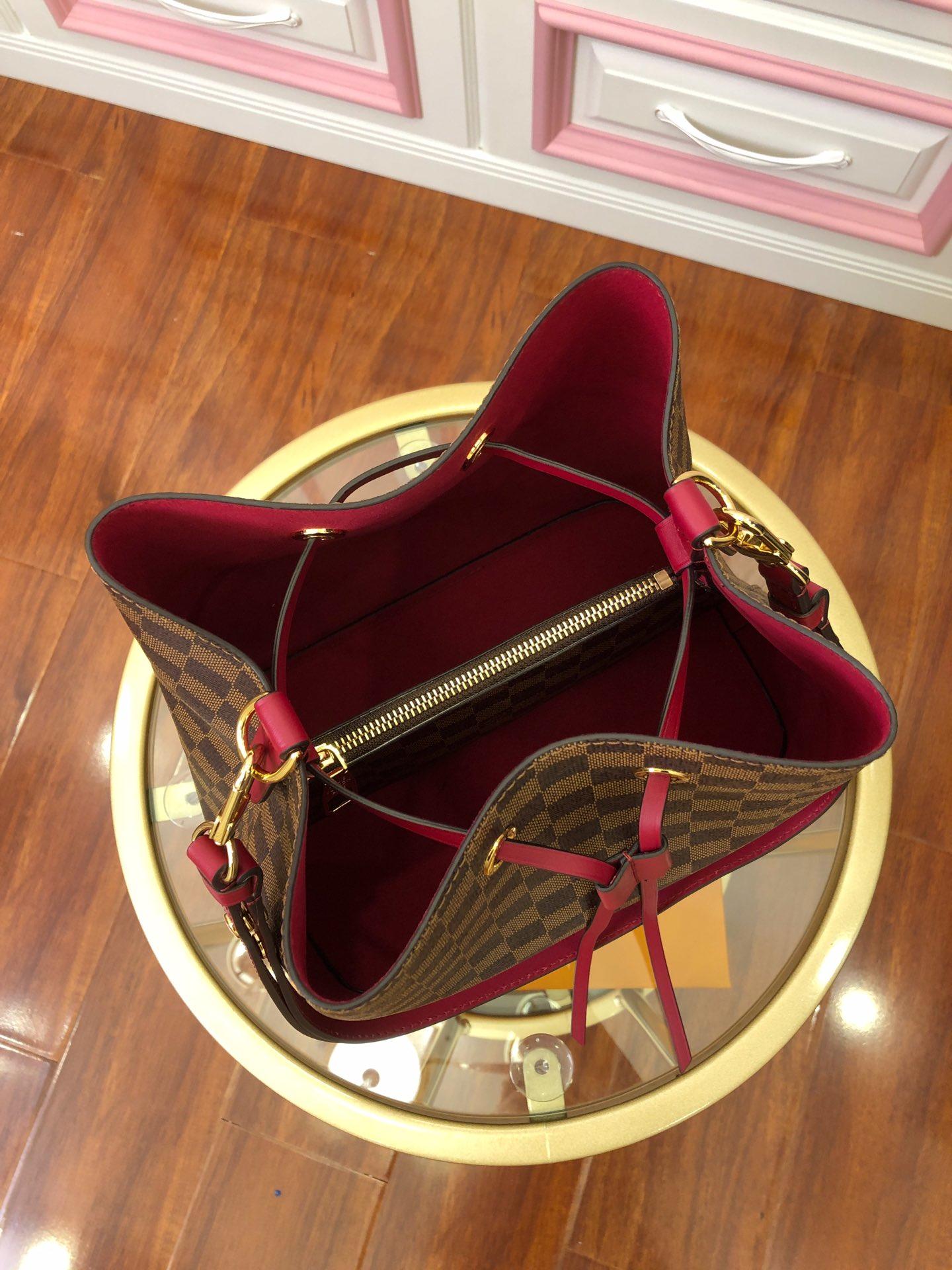 Original Copy Louis Vuitton NeoNoe Bucket Bag Cherry Berry Damier Ebene N40214