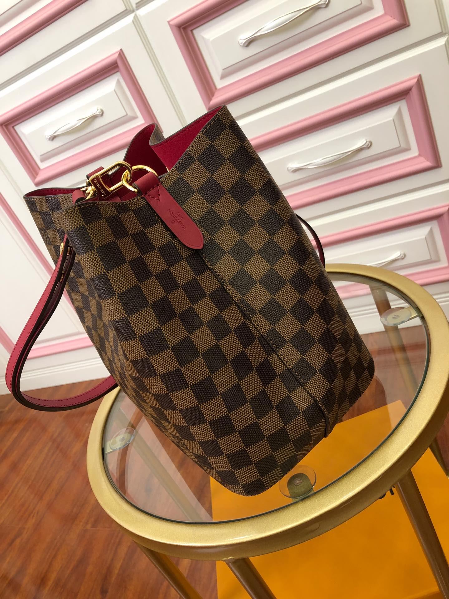 Original Copy Louis Vuitton NeoNoe Bucket Bag Cherry Berry Damier Ebene N40214