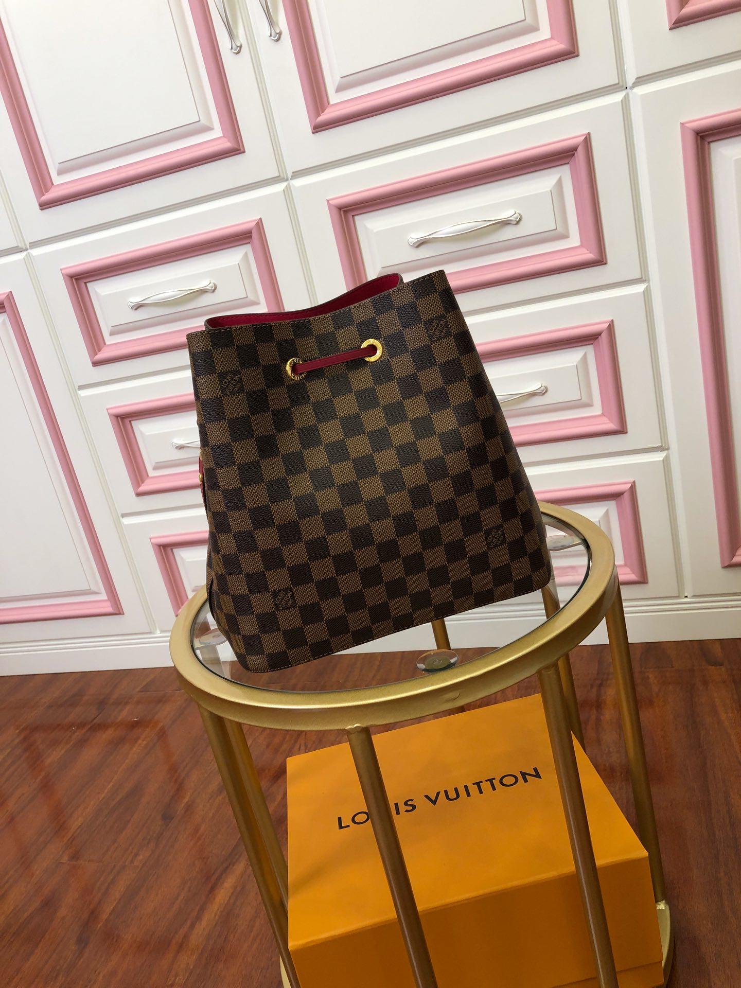 Original Copy Louis Vuitton NeoNoe Bucket Bag Cherry Berry Damier Ebene N40214