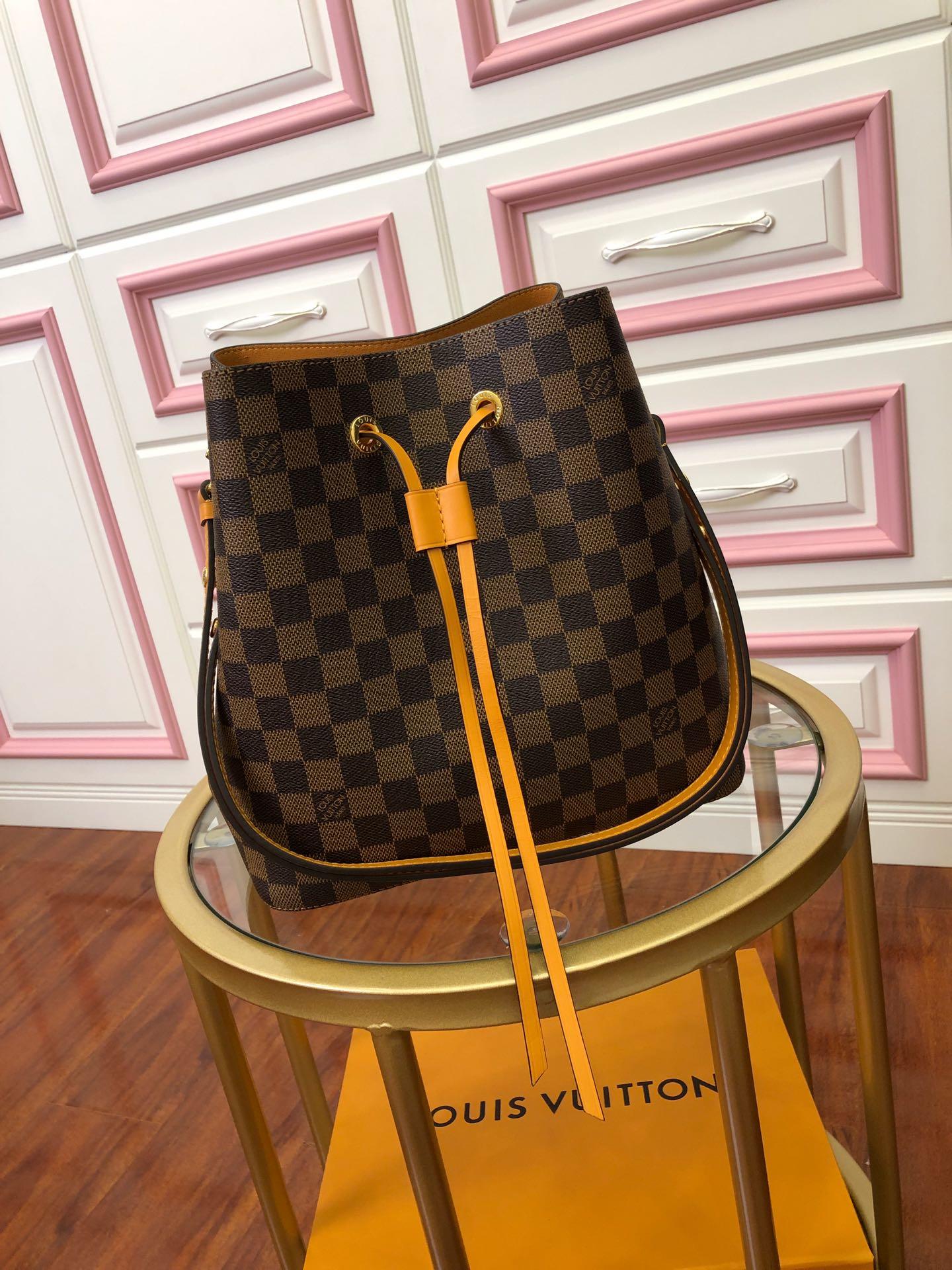 Original Copy Louis Vuitton NeoNoe Bucket Bag Safran Damier Ebene N40213