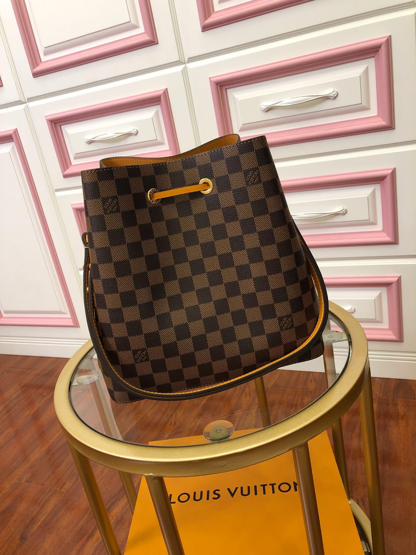 Original Copy Louis Vuitton NeoNoe Bucket Bag Safran Damier Ebene N40213