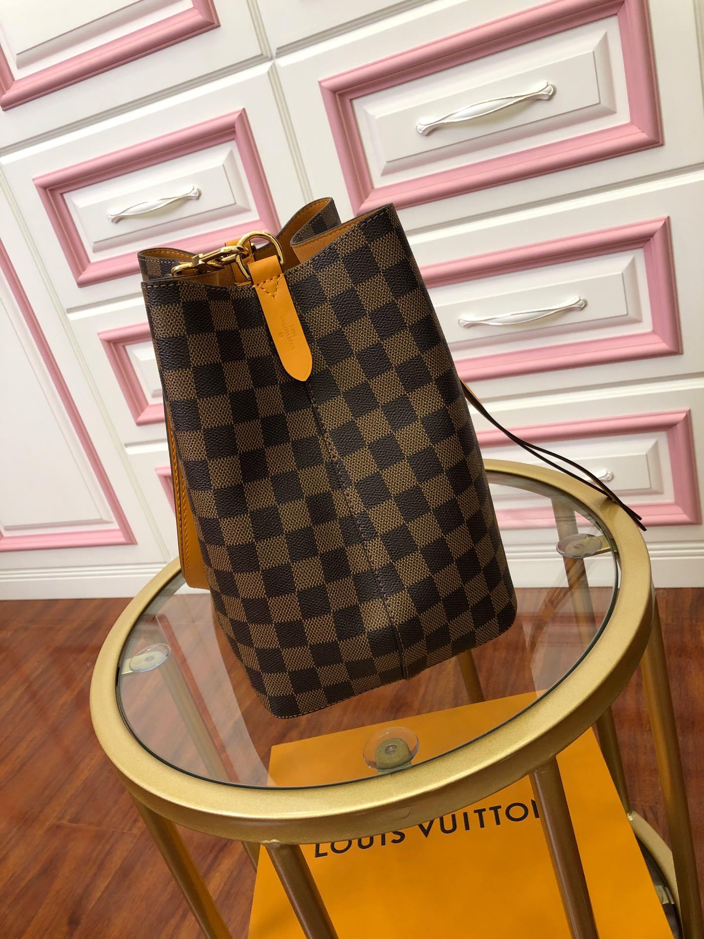 Original Copy Louis Vuitton NeoNoe Bucket Bag Safran Damier Ebene N40213