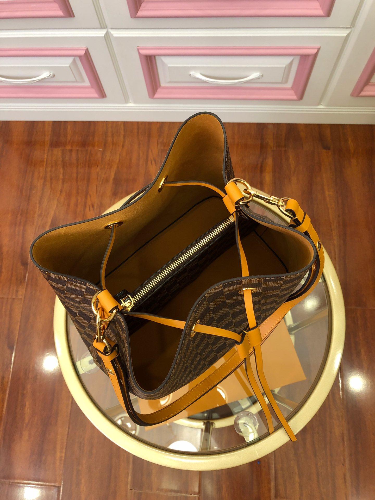 Original Copy Louis Vuitton NeoNoe Bucket Bag Safran Damier Ebene N40213