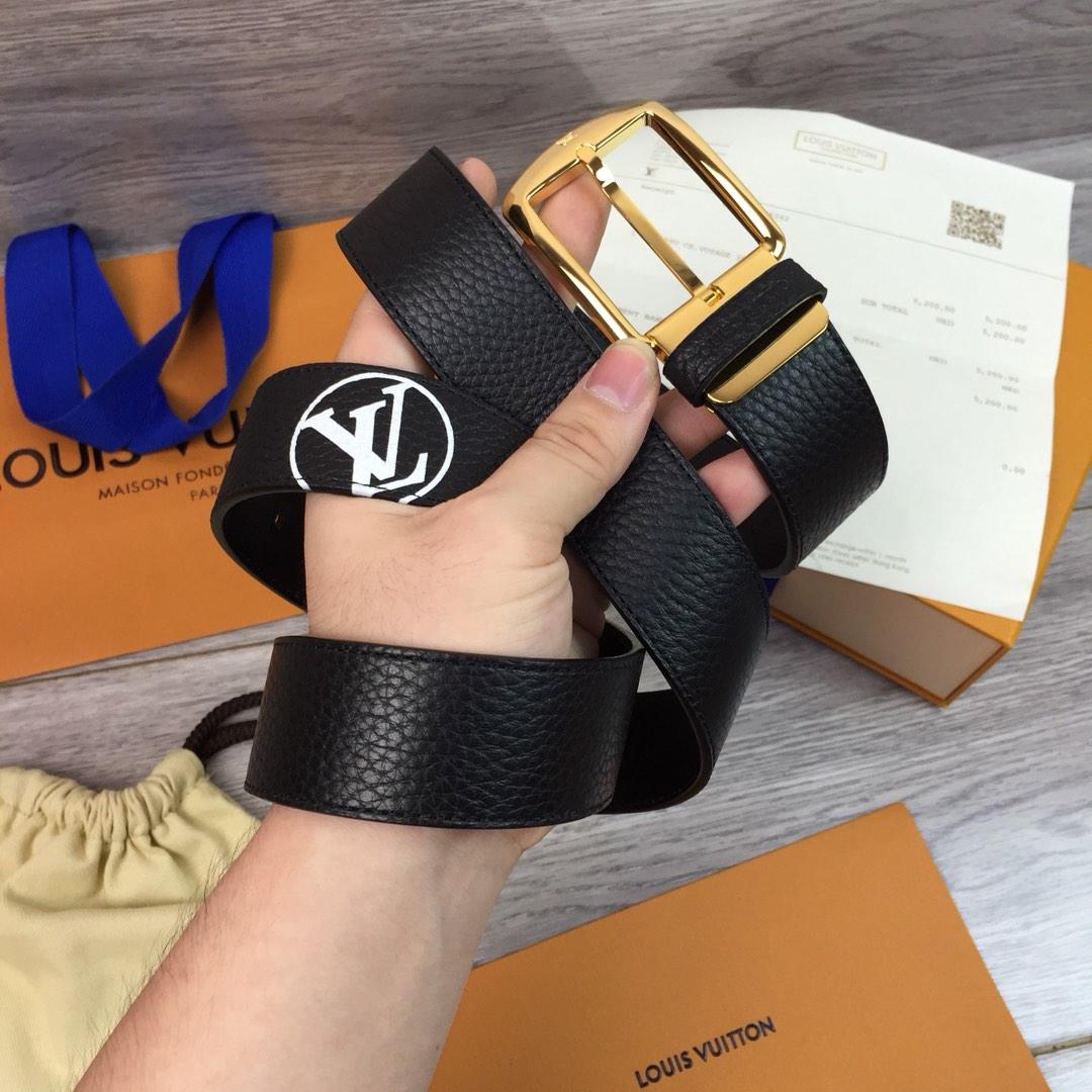Original Copy Louis Vuitton Width 3.5cm Men Leather Belt With Gold Buckle 041