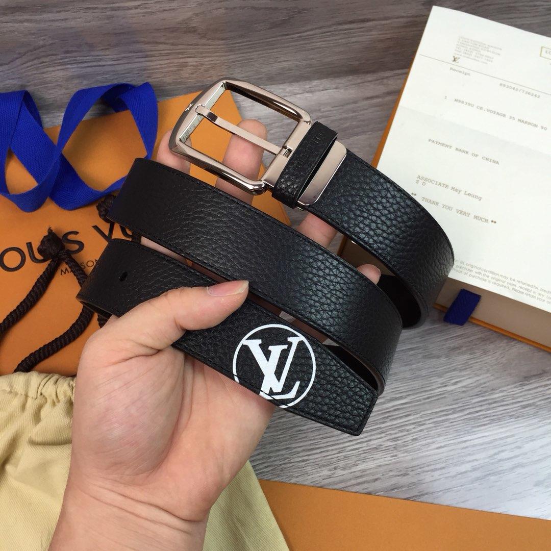 Original Copy Louis Vuitton Width 3.5cm Men Leather Belt With Silver Buckle 040