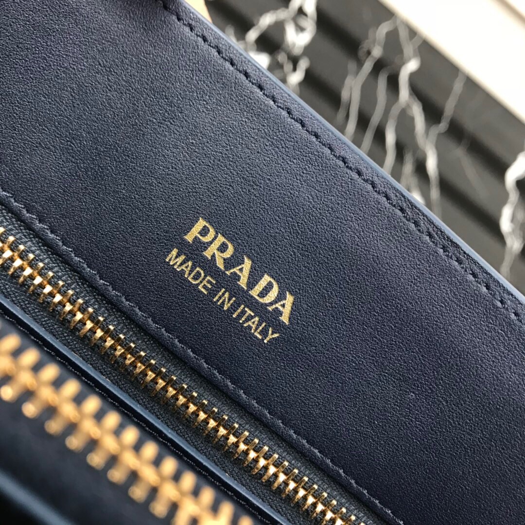 Original Copy Prada 1BA153 Large Saffiano Leather Handbag Blue with Yellow